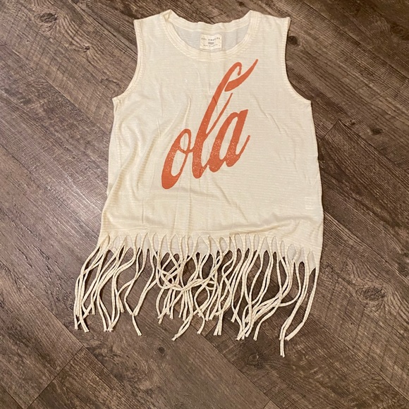 Nordstrom Sol Angeles Ola Tee Tank Top Small Frayed vintage fringed crop top - Picture 2 of 6